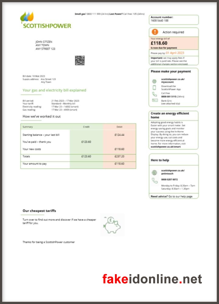 UK Utility Bill PSD Template 2 - UK Proof of Address (SCEG Electricity)